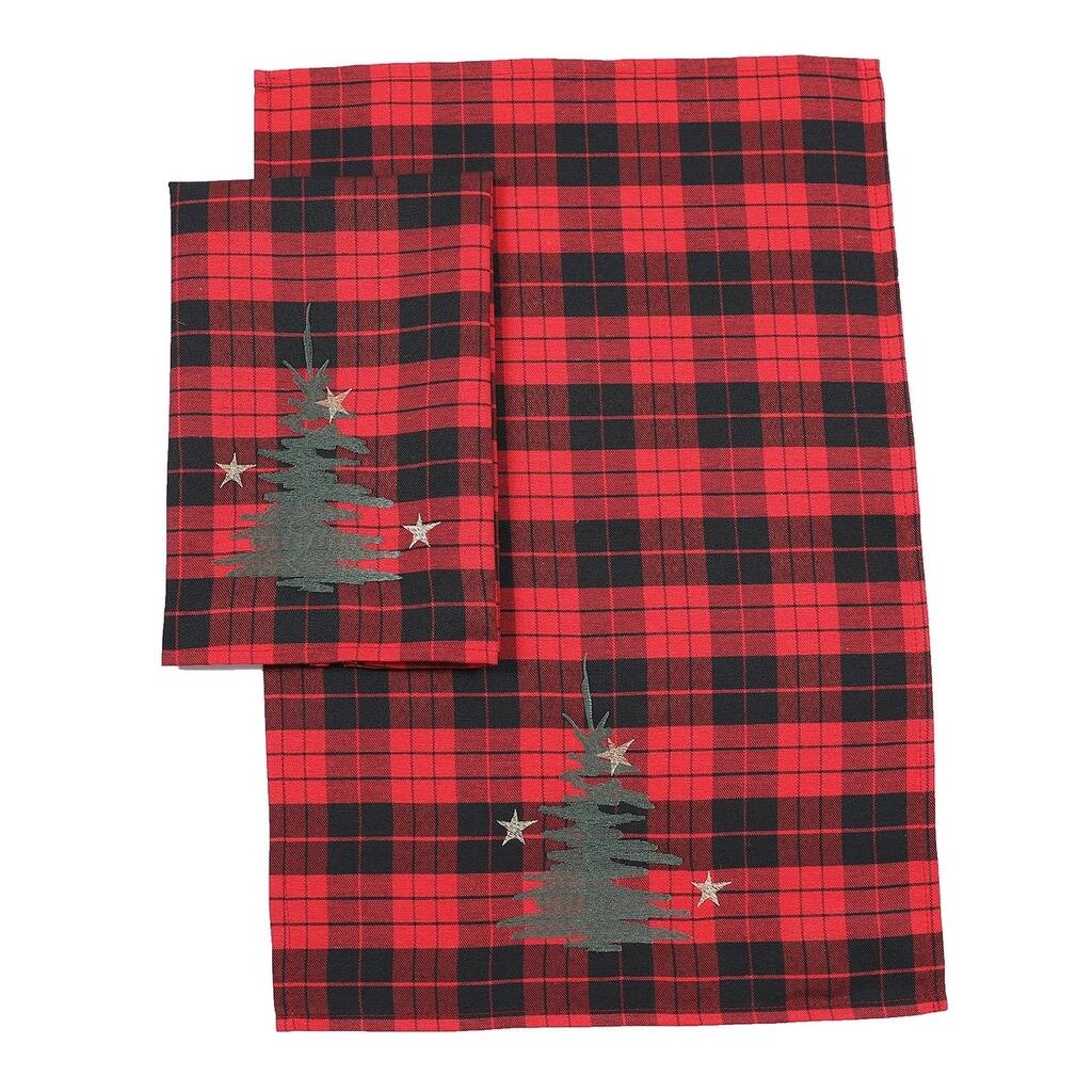 Christmas Tree Decorative Tartan Towels 14"x22", Set of 2 - 14"x22"