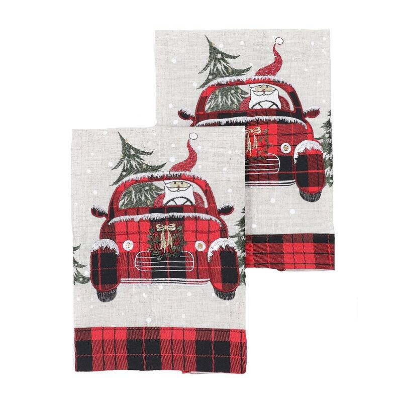 Santa Claus Riding On Car Christmas Decorative Towels 14"x22", S/2 - 14"x22"