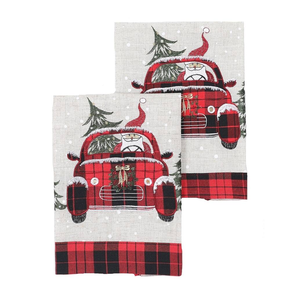Santa Claus Riding On Car Christmas Decorative Towels 14"x22", S/2 - 14"x22"