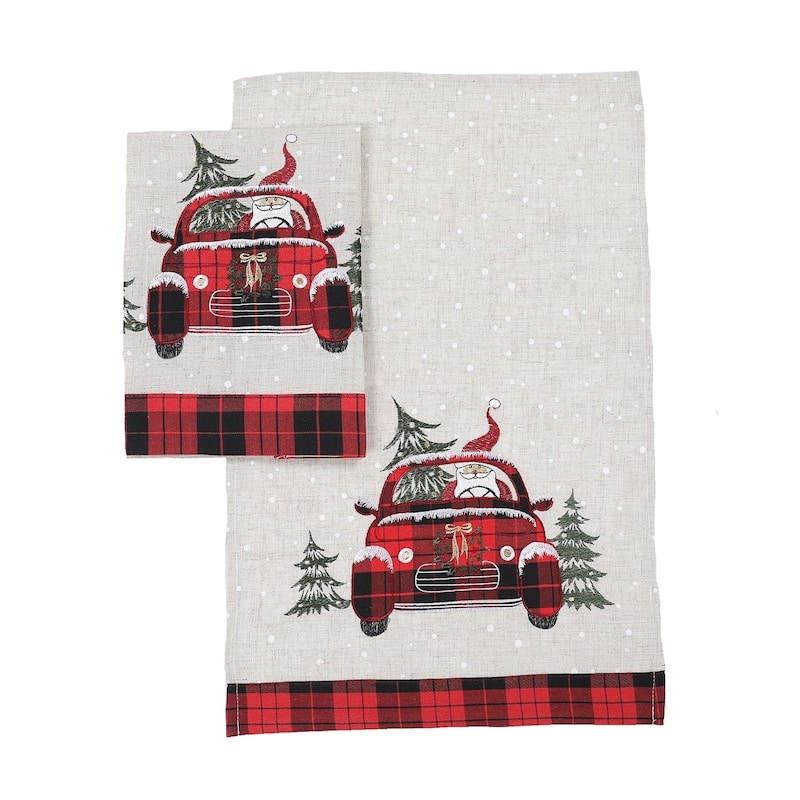 Santa Claus Riding On Car Christmas Decorative Towels 14"x22", S/2 - 14"x22"