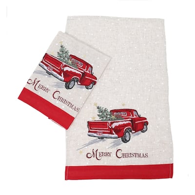Merry Christmas Truck Decorative Towels 14"x22", Set of 2 - Natural - 14"x22"