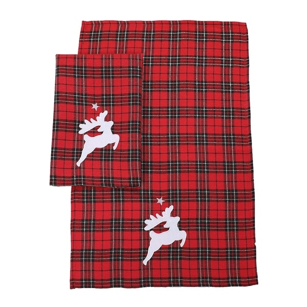 Holiday Tartan & Waffle Dish Towel Set White Plaid - Small Favors