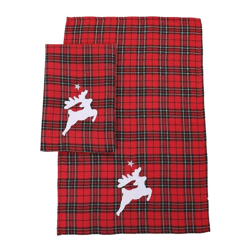 Applique Tartan Christmas Decorative Towels 14"x22", Set of 2 - 14"x22"