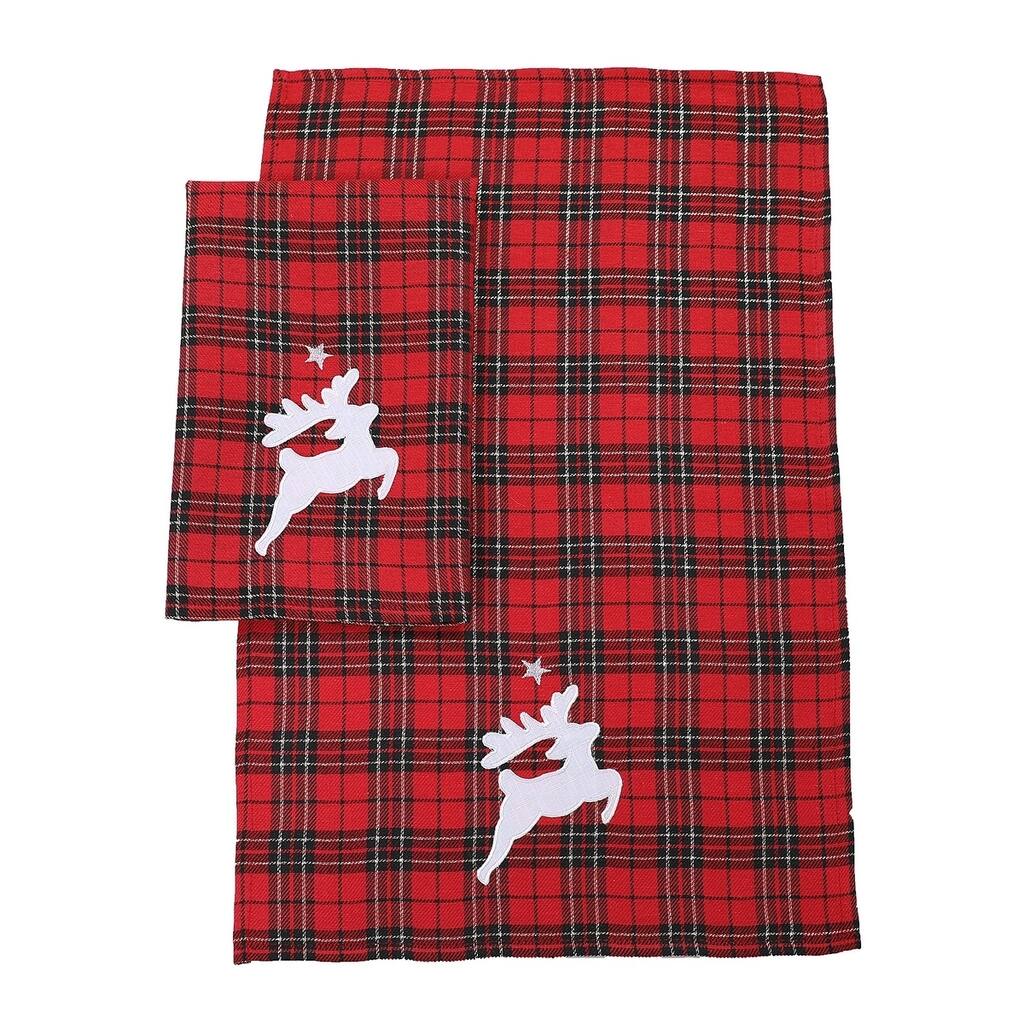 Applique Tartan Christmas Decorative Towels 14"x22", Set of 2 - 14"x22"