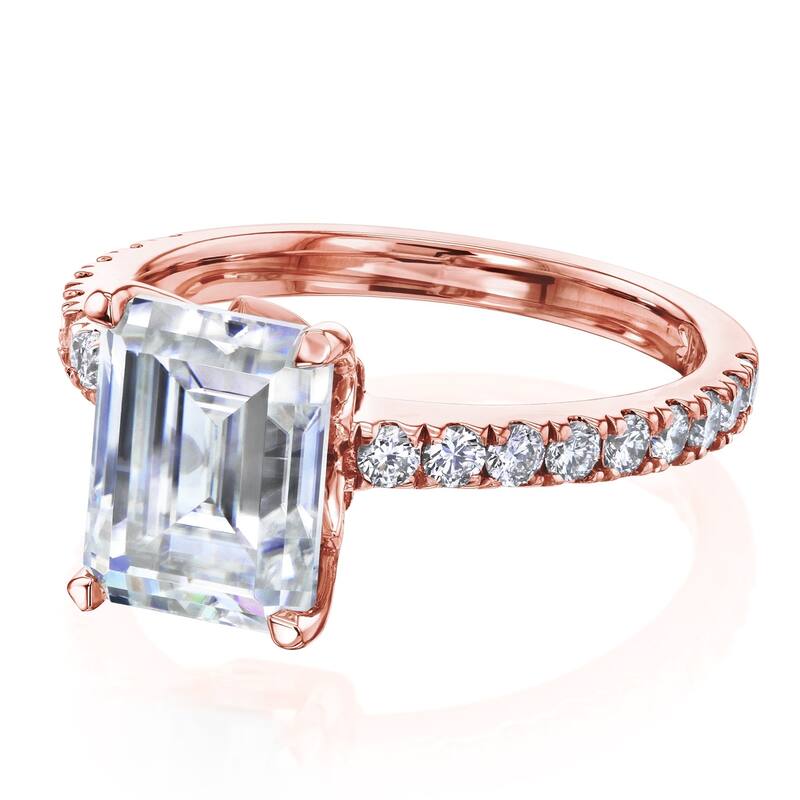 Annello by Kobelli 14k Gold 2-9/10ct TGW Forever One Emerald Moissanite and Diamond Tulip Head Engagement Ring