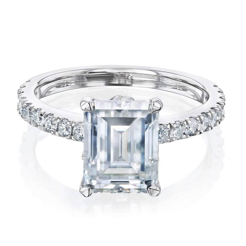 Annello by Kobelli 14k Gold 2-9/10ct TGW Forever One Emerald Moissanite and Diamond Tulip Head Engagement Ring - 9.5 - White