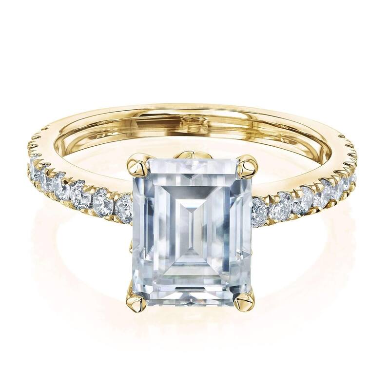 Annello by Kobelli 14k Gold 2-9/10ct TGW Forever One Emerald Moissanite and Diamond Tulip Head Engagement Ring - 7 - Yellow