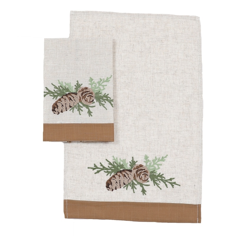 Winter Pine Cones & Branches Christmas Towels 14"x22", Set of 2 - Natural - 14"x22"