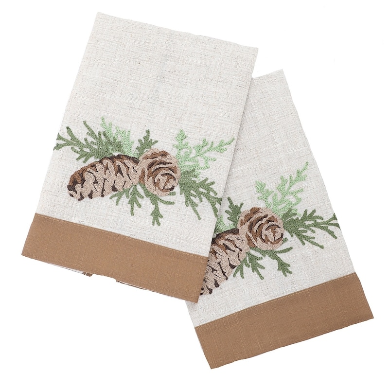 Winter Pine Cones & Branches Christmas Towels 14"x22", Set of 2 - Natural - 14"x22"