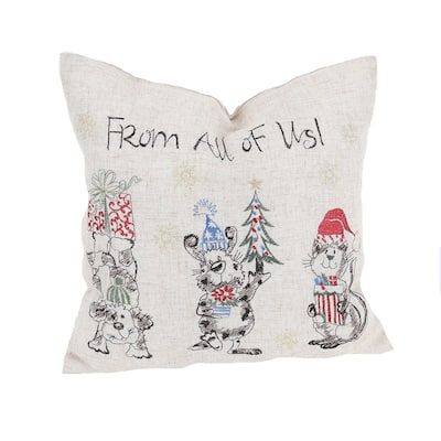 Animal's Fun Holiday Party Embroidered Pillow 14 by 14-Inch