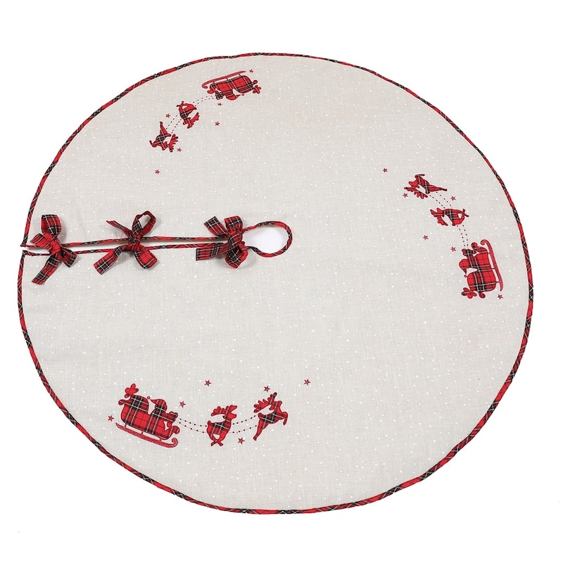 Applique Tartan Christmas Tree Skirt 56"RD, Jute - 56"Round - Multi