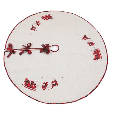 Applique Tartan Christmas Tree Skirt 56"RD, Jute - 56"Round