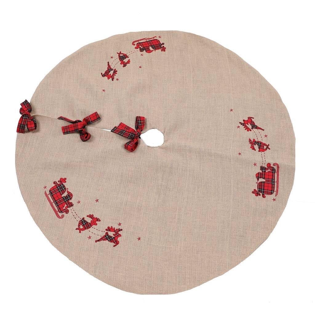 Applique Tartan Christmas Tree Skirt 56"RD, Jute - 56"Round