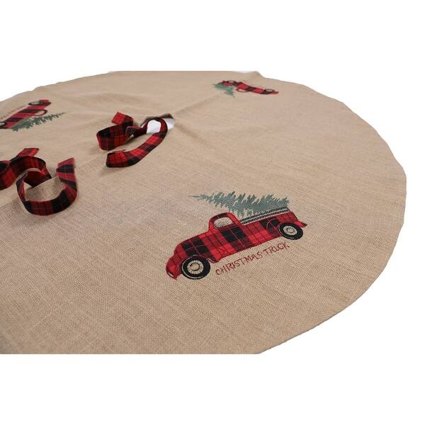 Shop Vintage Tartan Truck With Christmas Tree Tree Skirt 56 Rd Jute 56 Round Overstock 29805093