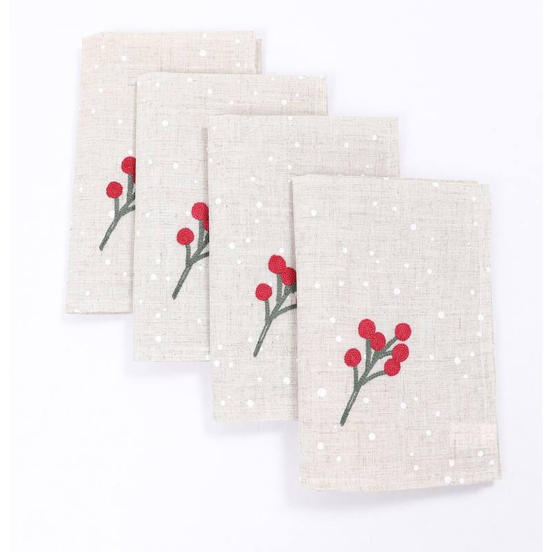 Holly Berry Branch Christmas Napkins, 20"x20", Set of 4