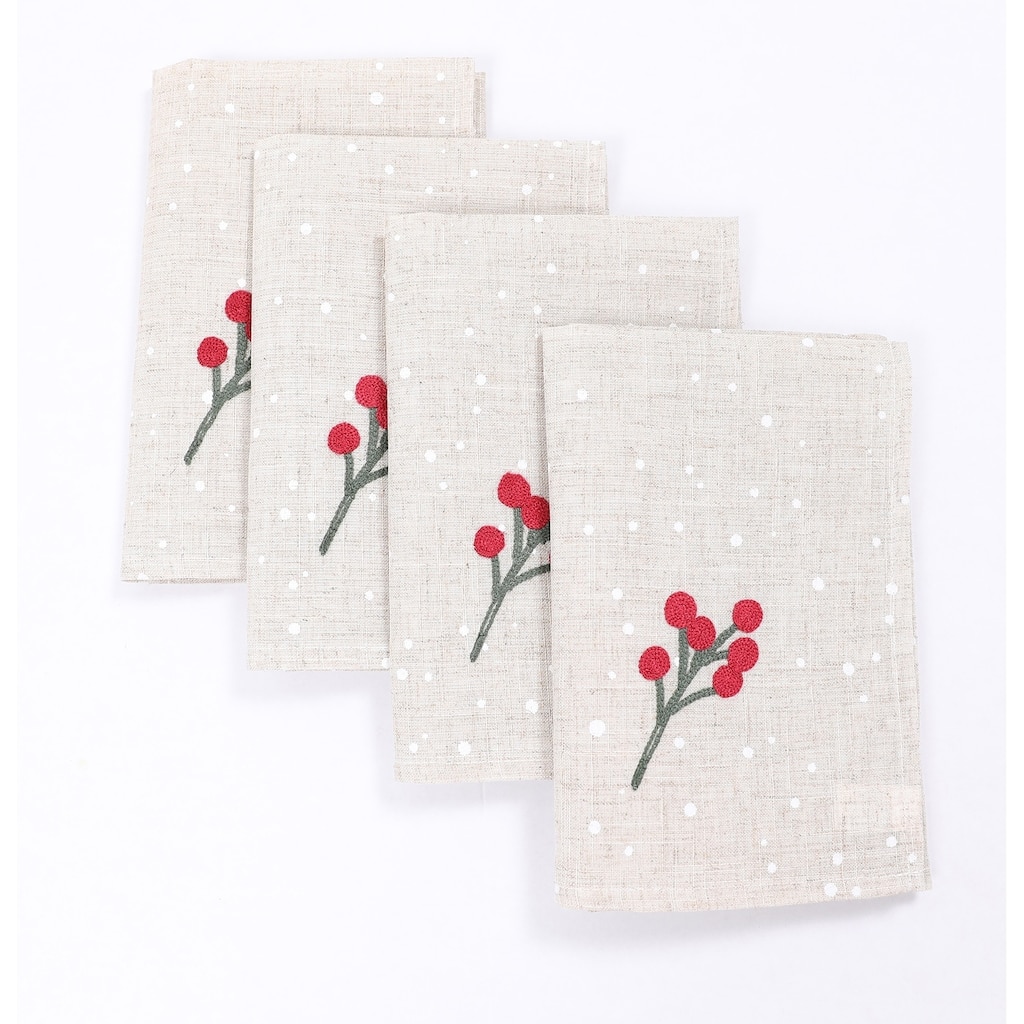 Holly Berry Branch Christmas Napkins, 20"x20", Set of 4