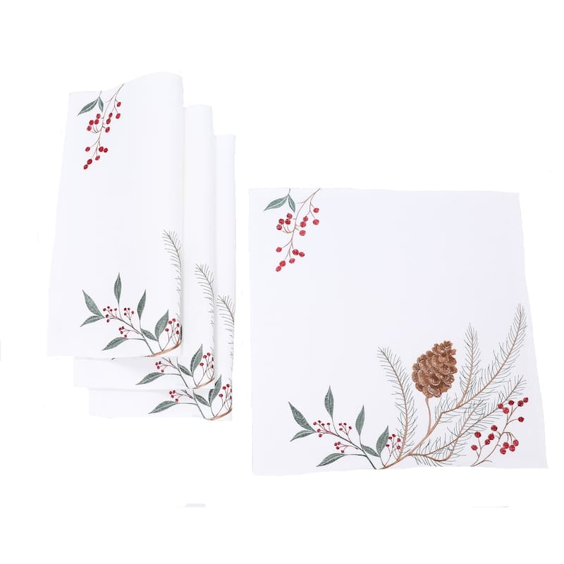 Pinecone And Berry Embroidered Christmas Placemats 14"x20", Set of 4