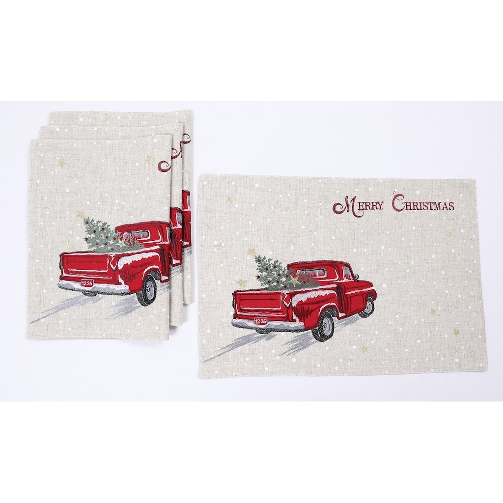 Merry Christmas Truck Embroidered Placemats 14 by 20-Inch, Set of 4