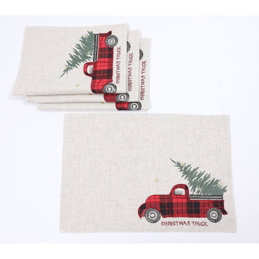 Vintage Tartan Truck With Christmas Tree Placemats 14"x20", Set of 4