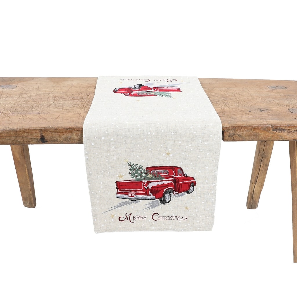 Merry Christmas Truck Embroidered Table Runner 16 by 36-Inch