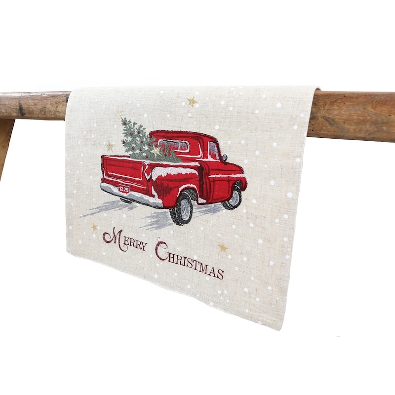 Merry Christmas Truck Embroidered Table Runner 16 by 36-Inch