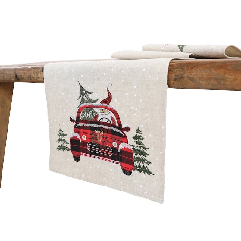 Santa Claus Riding On Car Christmas Table Runner 16 by 36-Inch