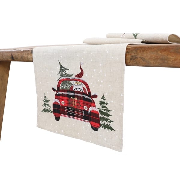 15 in. x 90 in. Santa Claus Riding On Car Christmas Table Runner, Natural