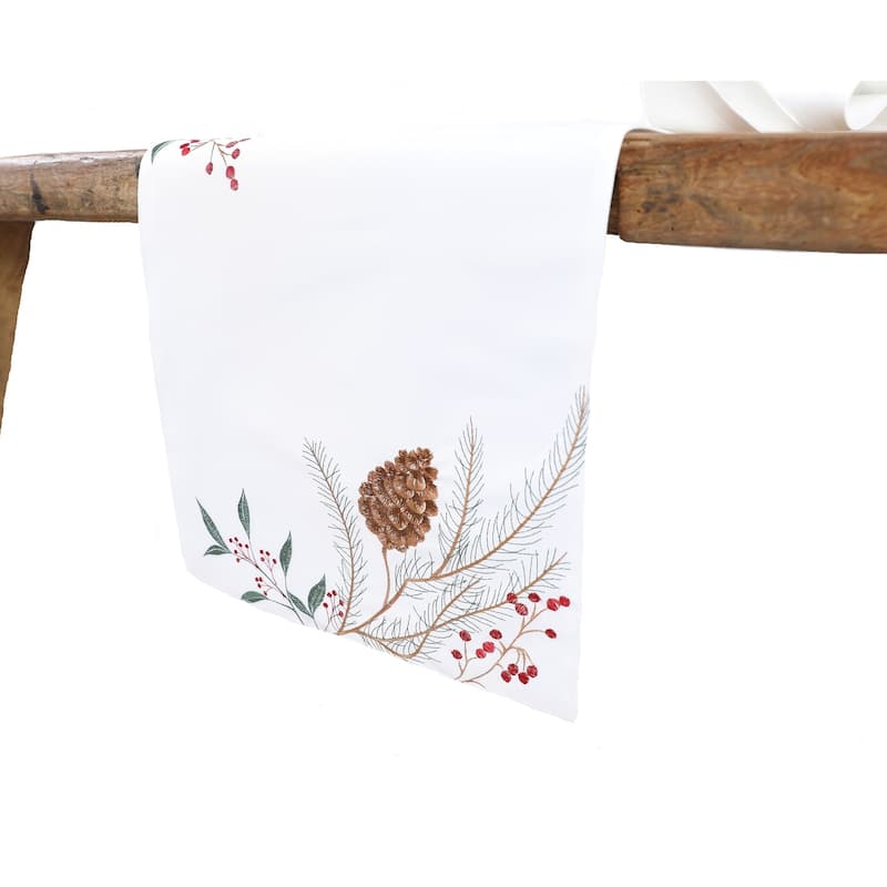 Pinecone And Berry Embroidered Christmas Table Runner 16 by 36-Inch