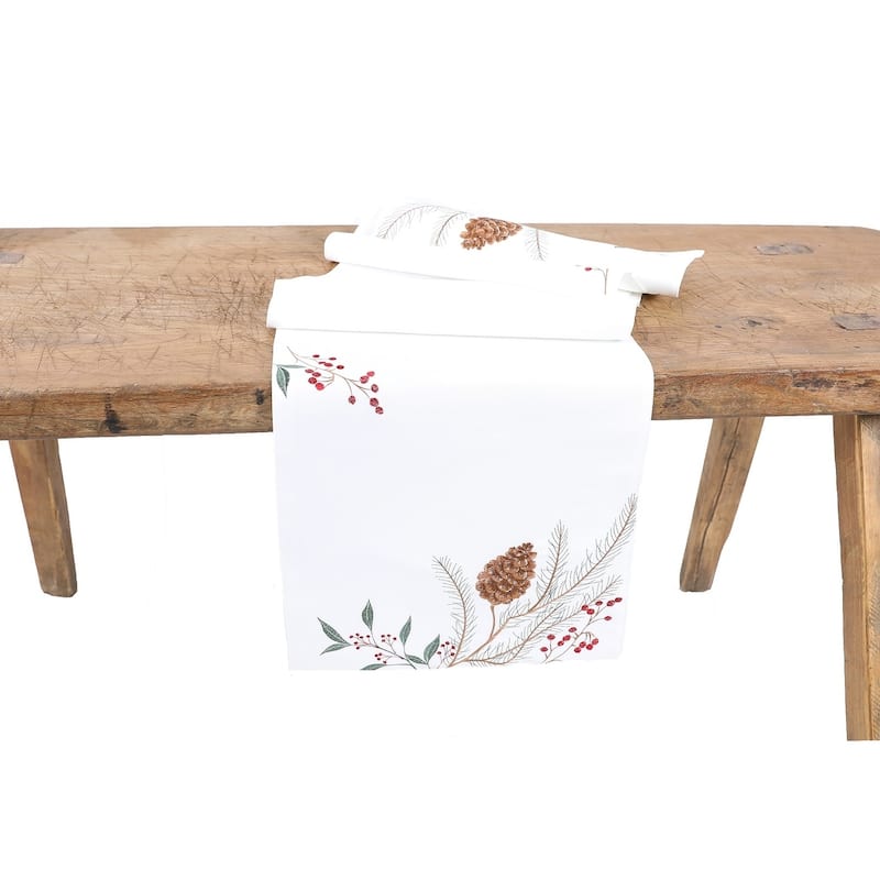 Pinecone And Berry Embroidered Christmas Table Runner 16 by 36-Inch