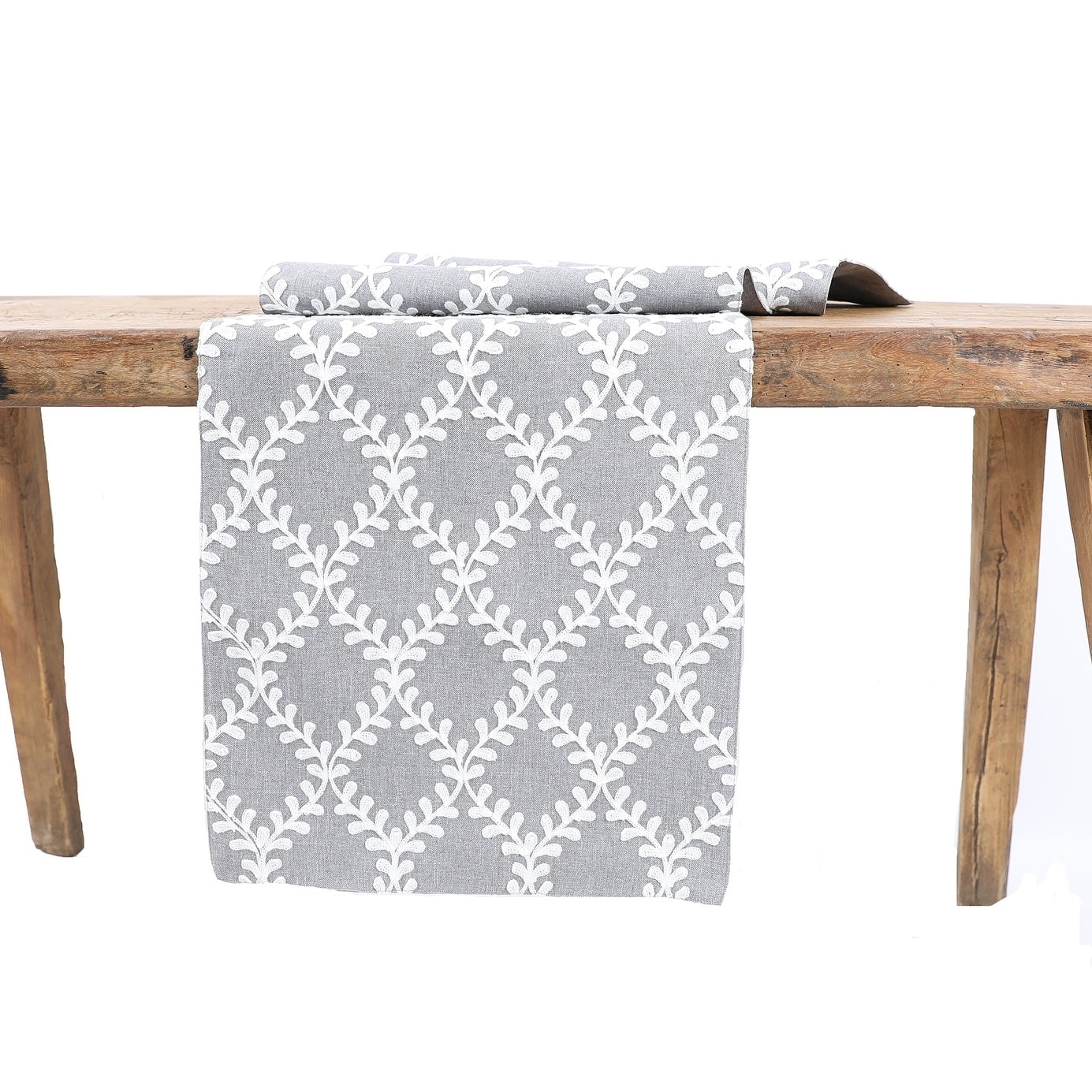 Piluki Leaf Crewel Embroidered Table Runner 15 by 70-Inch