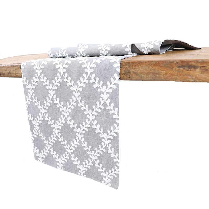 Piluki Leaf Crewel Embroidered Table Runner 15 by 70-Inch