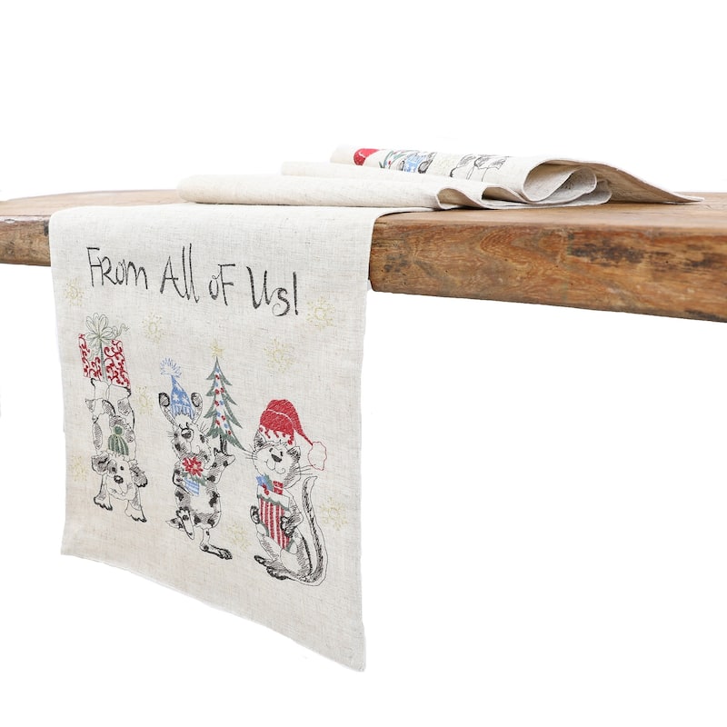 Animal's Fun Holiday Party Embroidered Table Runner 16 by 36-Inch