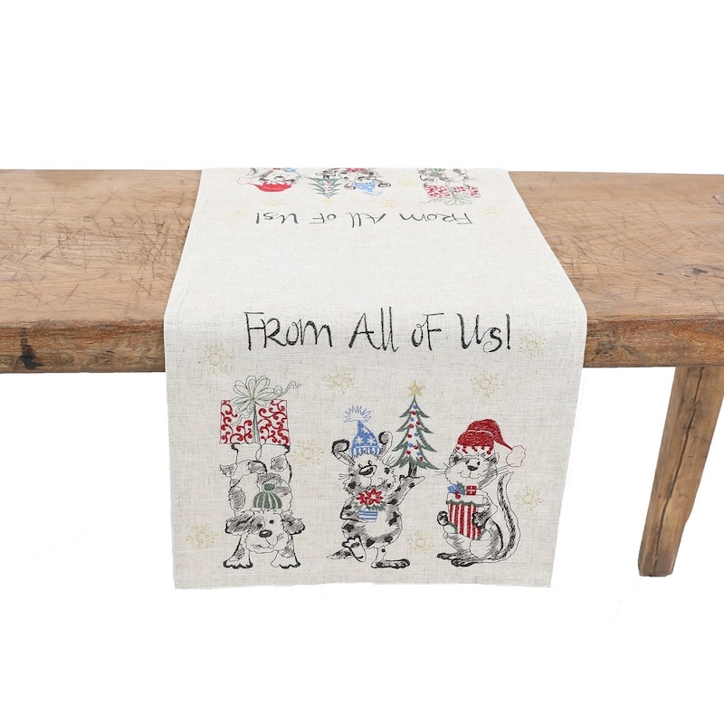 Animal's Fun Holiday Party Embroidered Table Runner 16 by 36-Inch