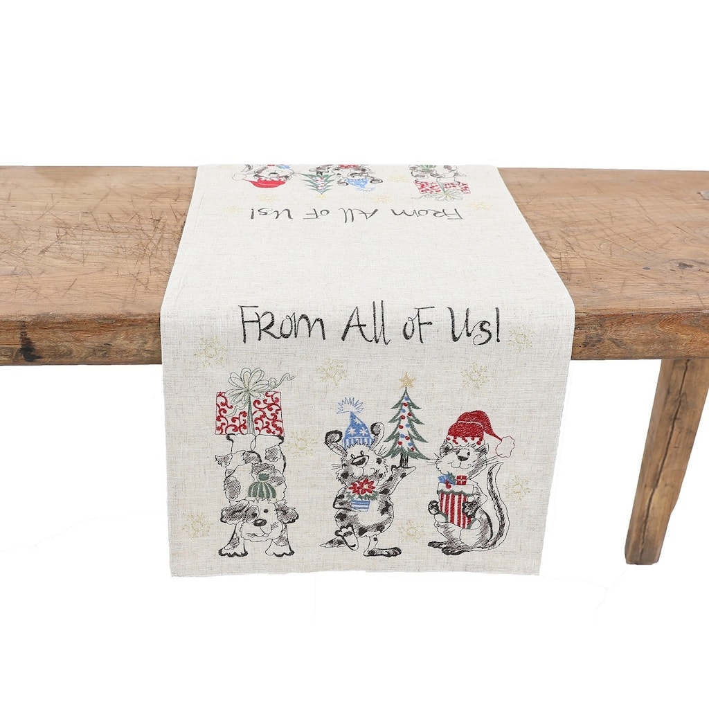 Animal's Fun Holiday Party Embroidered Table Runner 16 by 36-Inch