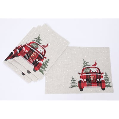 Santa Claus Riding On Car Christmas Placemats 14 by 20-Inch, Set of 4