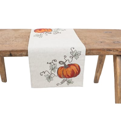 Rustic Pumpkin Crewel Embroidered Fall Table Runner 16 by 36-Inch