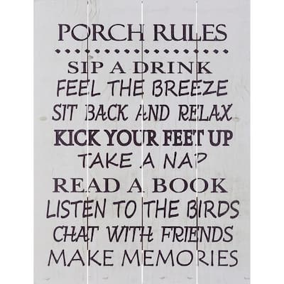 Wood Pallet Art - Porch Rules - White