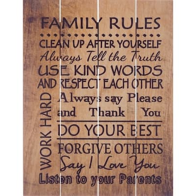 Wood Pallet Art - Family Rules - Brown