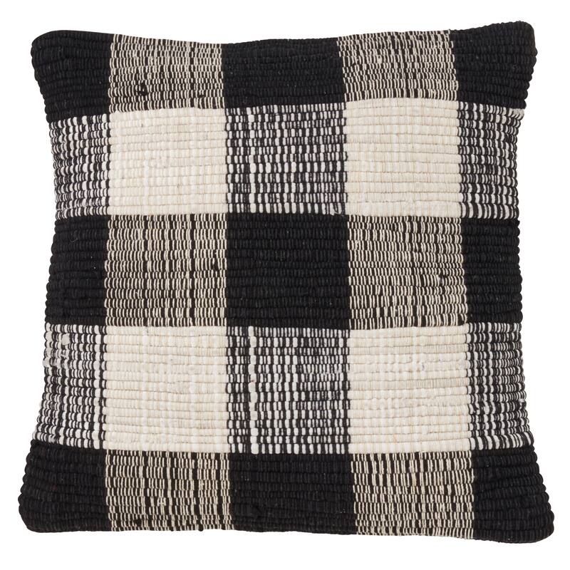 Woven Chindi Buffalo Plaid Throw Pillow - Black - Polyester