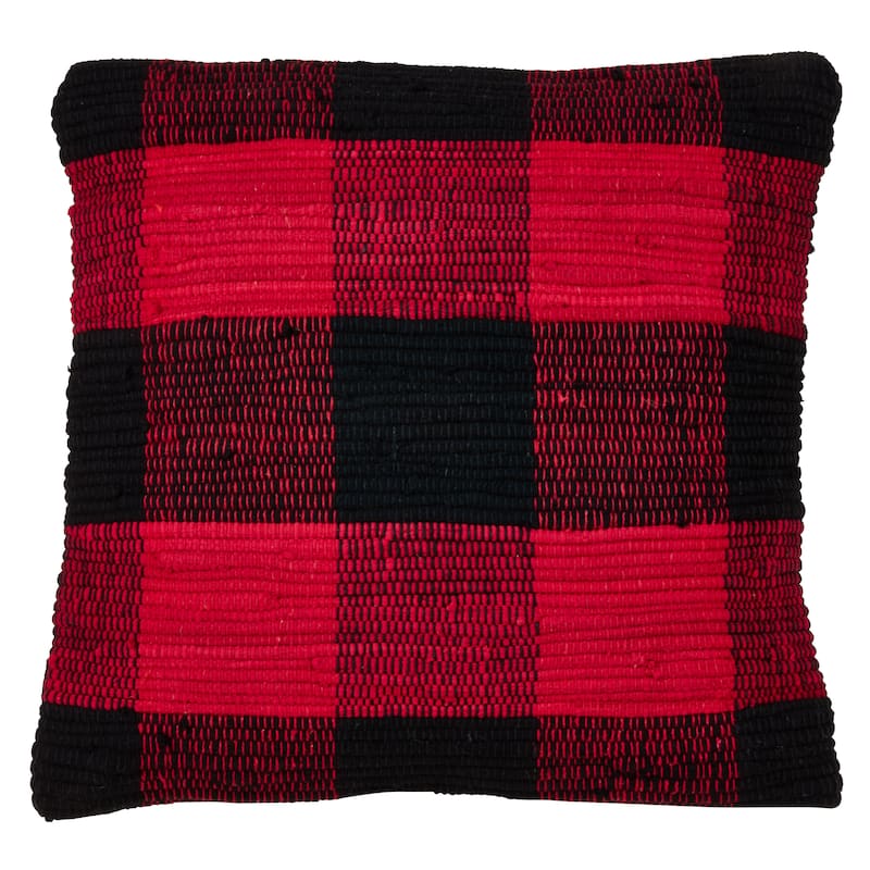 Woven Chindi Buffalo Plaid Throw Pillow - Red - Cover Only