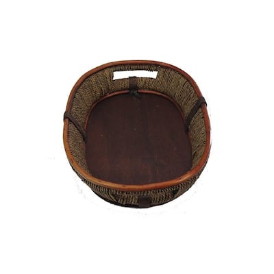 18" Stained willow/wood oval tray with rope adornment ABN5E105-SD