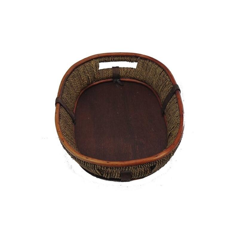 18" Stained willow/wood oval tray with rope adornment ABN5E105-SD - Oak