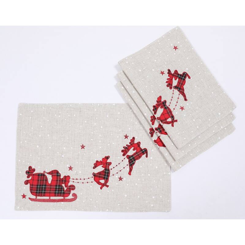 Applique Tartan Christmas Placemats 14 by 20-Inch, Set of 4