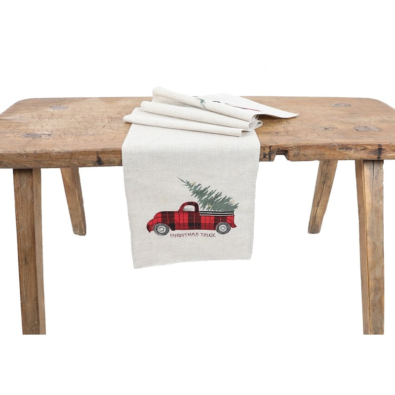 Vintage Tartan Truck With Christmas Tree Table Runner 16 by 36-Inch