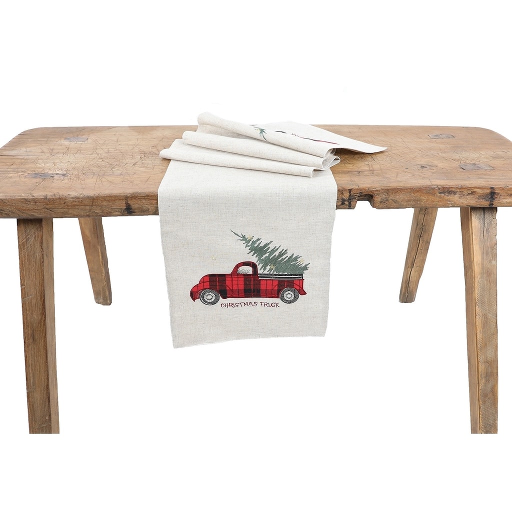 Vintage Tartan Truck With Christmas Tree Table Runner 16 by 36-Inch