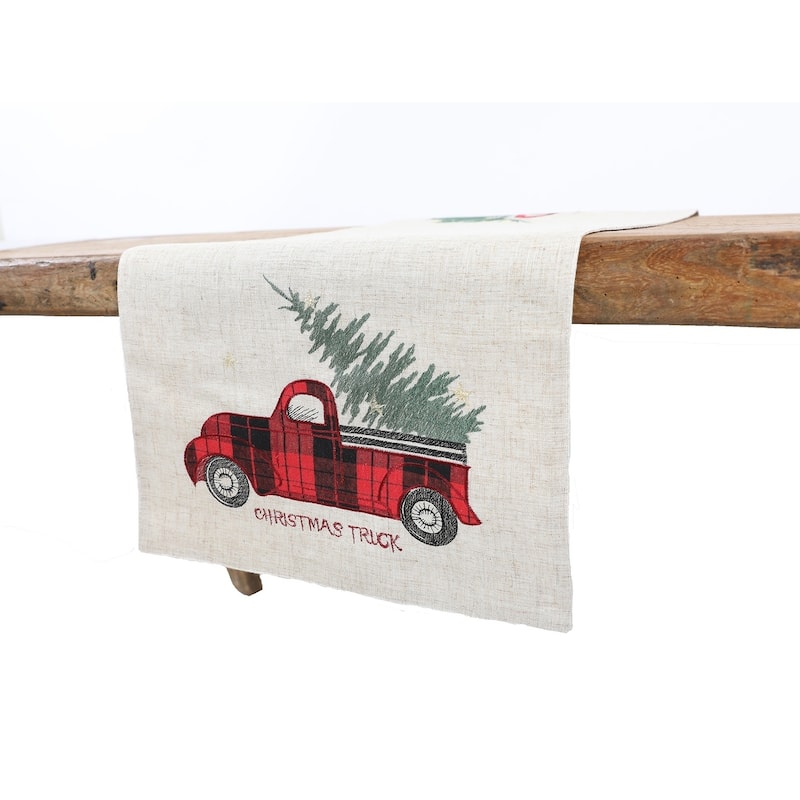 Vintage Tartan Truck With Christmas Tree Table Runner 16 by 36-Inch