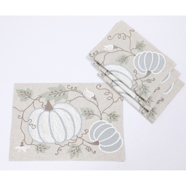 Autumn Fall Pumpkins and Floral Leaves Vinyl Placemats Set of 4 
