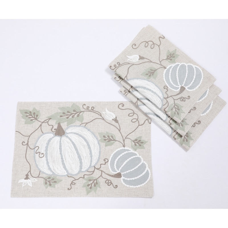 Harvest Pumpkins And Vines Fall Placemats 14"x20", Set of 4