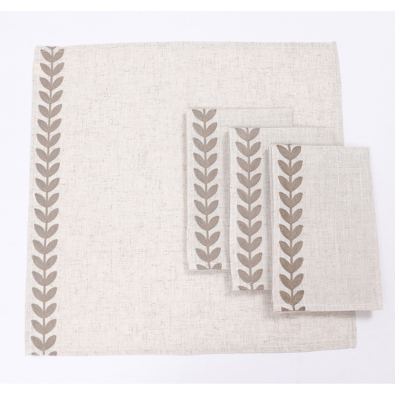 Cute Leaves Crewel Embroidered Napkins 20"x20", Pine Green, Set of 4