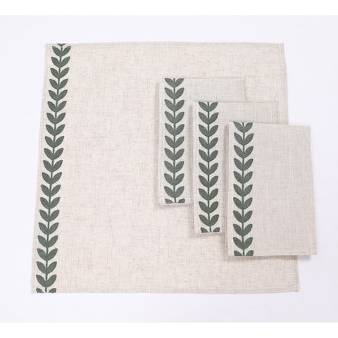 Cute Leaves Crewel Embroidered Napkins 20"x20", Pine Green, Set of 4